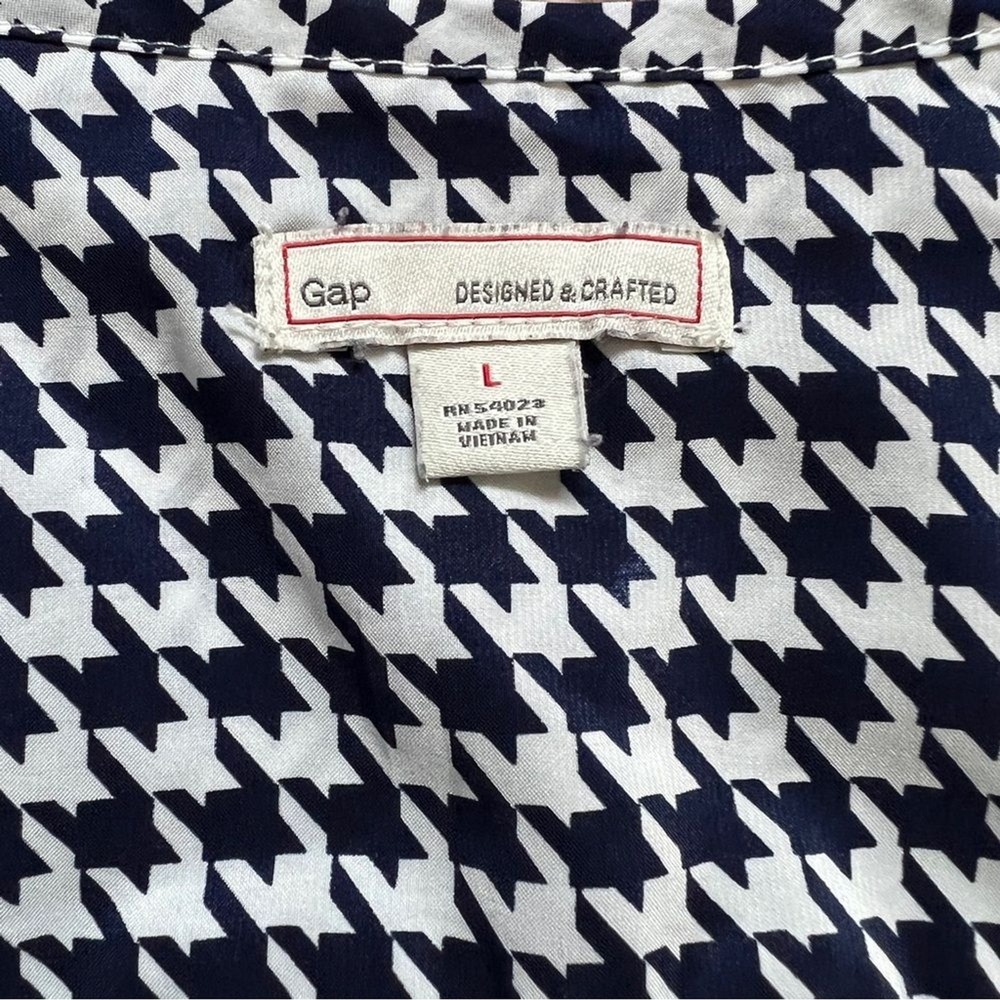 GAP Houndstooth Long Sleeve Blouse Preppy Minimalist Capsule Cottage Size L‎ - Picture 2 of 6